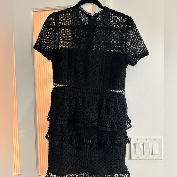 navy blue dress with black lace Tahlia Velvet Flocked Lace Dress in Navy/Black|MILLY in Navy/Black main image 1